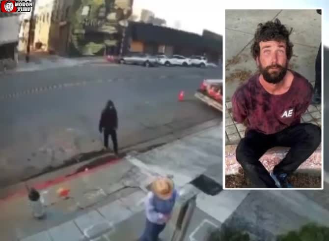 Video :A homeless guy strikes a city worker in the back of the head